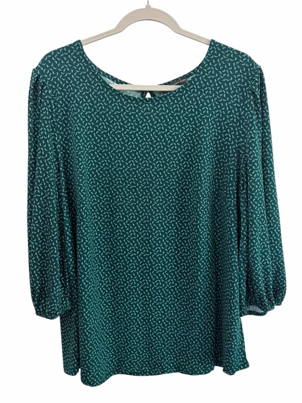 Adrianna Papell Career Interview Teal Print 3/4 Sleeve Blouse Size 1X Travel